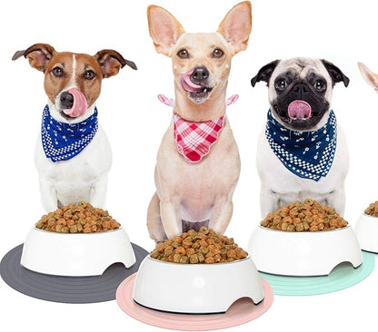 3 Pieces Silicone Pet Food Mat Feeding Mat for Dog and Cat Bowl Placemat Preventing Food and Water Overflow Suitable for Medium and Small Pet(9.5 Inch,Pink, Green, Gray)