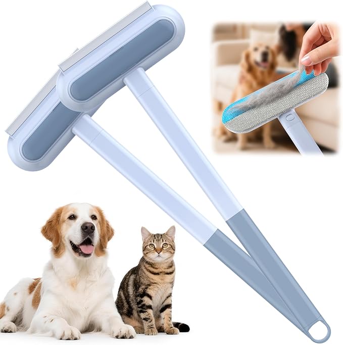2 Pack Pet Hair Removal Tool, 2026 New 4 in 1 Dog Cat Hair Remover for Furniture, Reusable Pet Hairs Remover Brush with Extendable Handle, Multifunctional Fur Cleaner for Couch Carpets Bedding Clothes