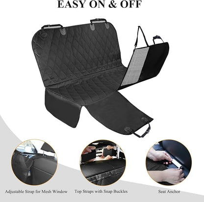 VIVAGLORY Dog Seat Cover for Back Seat, Mesh Visual Window with Extra Strap & Buckles for Safety, Heavy Duty Car Seat Covers with Side Flaps, Universal fit for Most Cars, Black S