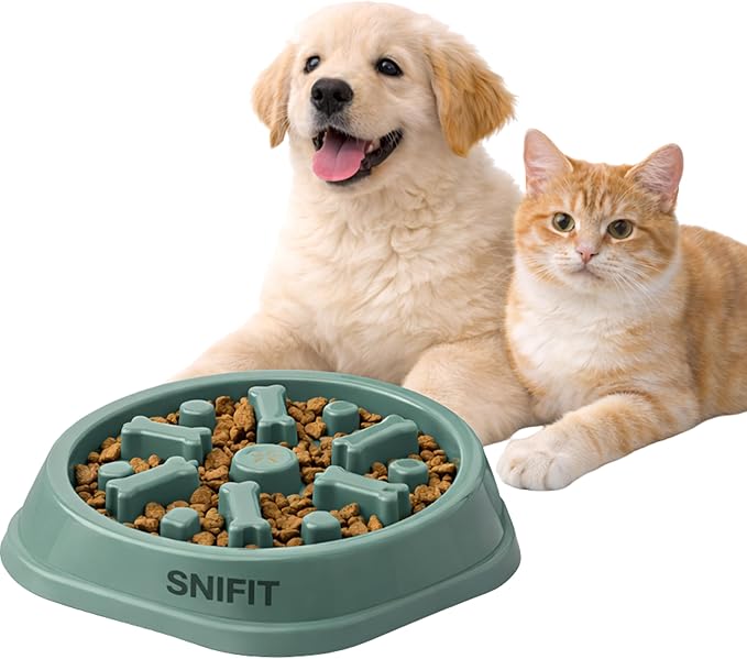 Slow Feeder Bowl for Small & Medium Cats & Dogs - Durable Slow Feeding Bowl with Non-Slip Base - Anti-Choking Puzzle Food Bowl for Dogs That Helps Mental Stimulation & Reduces Fast Eating-Green