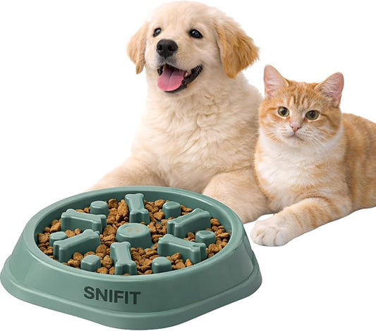 Slow Feeder Bowl for Small & Medium Cats & Dogs - Durable Slow Feeding Bowl with Non-Slip Base - Anti-Choking Puzzle Food Bowl for Dogs That Helps Mental Stimulation & Reduces Fast Eating-Green