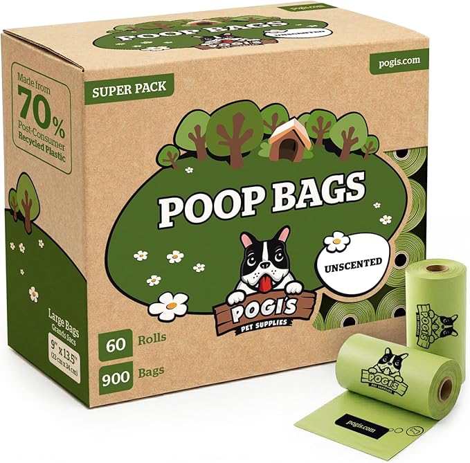 Pogi’s Dog Poop Bags – Leak-Proof & Extra Thick Pet Waste Bags (Unscented, 60 Rolls, 900-Count)