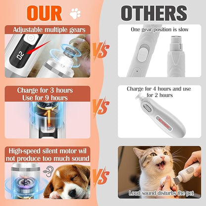 Dog Nail Trimmers Ultra Quiet Electric Pet Dog Nail Clippers Cat Nail Clipper with Led Lights Nail Grinder High Speed Nail File Electric Clippers for Grooming Small, Medium,Large Dogs and Cats (grey)