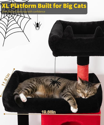 68 Inches Heavy Duty Cat Tree for Indoor Cat, Big Cat Tower with Sisal Scratching Posts and Top Perch, Large Platform for Adult Cats, PMT02RD, Black Red