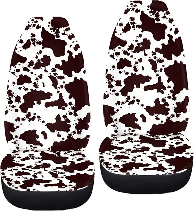 Brown Cow Print Auto Car Seat Cover Front Seats Only,Universal Fit for Most Cars,SUVs,Sedan,Truck,or Van,2PCs Set