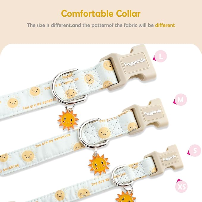 Faygarsle Sunshine Pattern Dog Collar, Adjustable Cotton Fabric, Cute Design for Small Medium Large Dogs L
