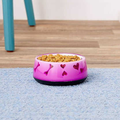 Dogit Non-Skid Dog Food and Water Bowl, Pink – BPA-Free Dish with Cute Hearts and Bones Design, Dishwasher Safe Pet Bowl, 4.9” Diameter, 10.1 fl. oz. Capacity – Durable & Stylish Bowl
