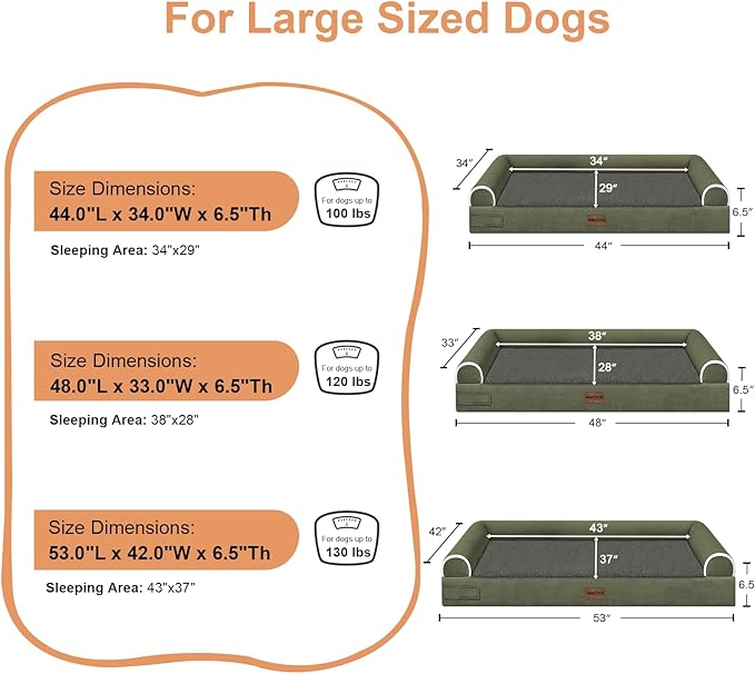 Large Dog Bed Orthopedic Washable: Beds Bolster XL Bed Large Big Dogs Memory Foam Couch Sofa Waterproof with Removable Cover - Dark Green