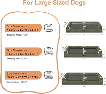 Large Dog Bed Orthopedic Washable: Beds Bolster XL Bed Large Big Dogs Memory Foam Couch Sofa Waterproof with Removable Cover - Dark Green
