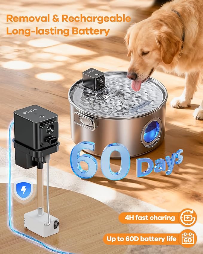 3.4Gal Wireless Automatic Dog Water Fountain for Large Dogs，12L Stainless Steel 3 Modes Dog Fountain Water Bowl Dispenser, Multi Large Pet Water Fountain Ultra Quiet & Multi-Filteration