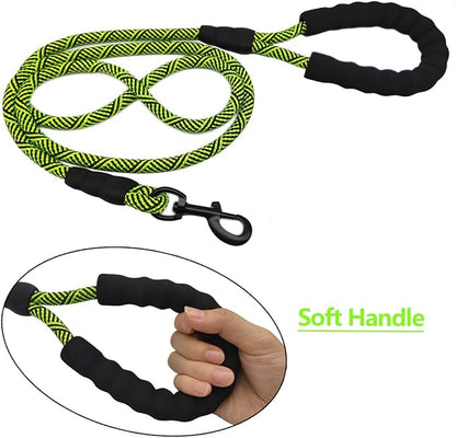 MayPaw Heavy Duty Rope Dog Leash, 3/4/5/6/7/8/10/12/15 FT Nylon Pet Leash, Soft Padded Handle Thick Lead Leashes for Large Medium Dogs (Green Black, 1/2" * 8')