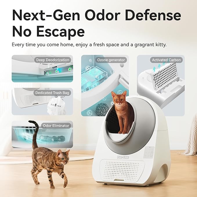 CATLINK Self Cleaning Cat Litter Box for Multiple Cats, Health Monitoring, Automatic Litter Box with APP, Odor Control, 65L Safe Pinch-Free Robot Cat Litter Box, White/Large (Ultra 5g & Camera)
