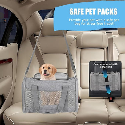 Cat Carrier, Soft-Sided Airline Approved Pet Carrier Case with 4 Ventilated Windows for Cats and Dogs Under 10-25Lbs (17.0 L x 11.0 W x 11.0 H Inch, Grey)
