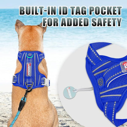 BARKBAY No Pull Dog Harness Large Reflective Dog Harness with Front Clip and Easy Control Handle for Walking Training Running with ID tag Pocket(Sapphire Blue,XS)