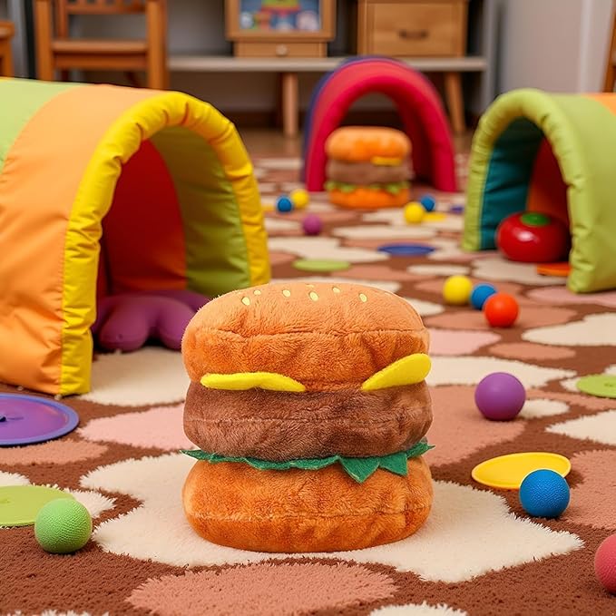 Plush Dog Toy, Squeaky Hamburger Shape, Soft Chewing Toy for Dogs and Cats, Bite Resistant Pet Supplies