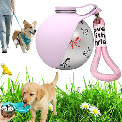 2026 New 2-in-1 Portable Dog Water Bottle for Small Dogs, Foldable Pet Water Bottle, 304 Stainless Steel Compact Dog Drinking Bottles Leak Proof & Silicone Bowl for Walking Hiking (Pink B)