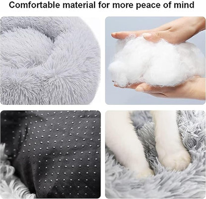 Cat Beds for Indoor Cats - Cat Bed Washable 20 inches, Dog Beds for Small Medium Dogs, Anti Anxiety Round Fluffy Plush Faux Fur Pet Bed, Thick Bottom (Light Grey, Medium)
