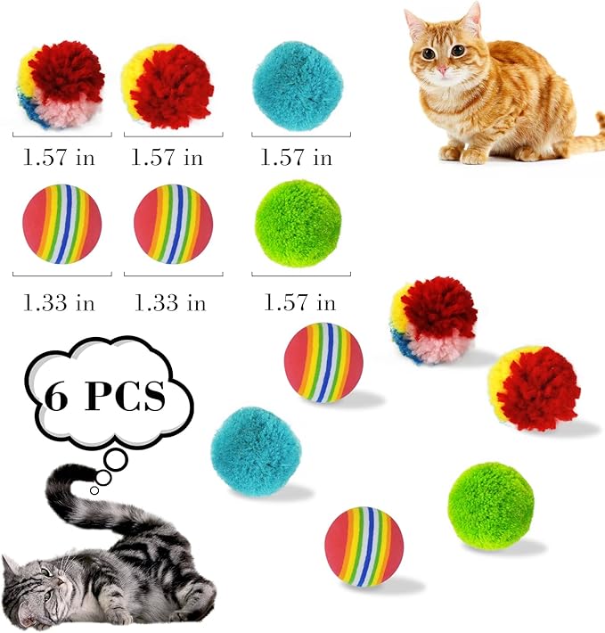 Andiker Mini Cat Ball Toys - 6pcs EVA Foam & Plush Balls, Quiet Indoor Cat Toys for Chew, Chase & Play