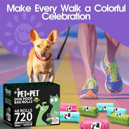 Pet N Pet 720 Counts Lavender Scented, Colorful Poop Bags for Dogs, 41% Plant Based & 59% PE Dog Poop Bags Rolls, Extra Thick Dog Waste Bag, Doggy Bag