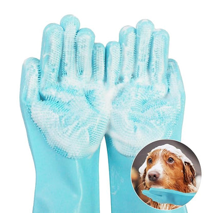 Pet Grooming Gloves - Cat and Dog Glove Brush, High Efficiency Pet Hair Removal Massage Gloves, Silicone Bath Cleaning Gloves (1 Pair)