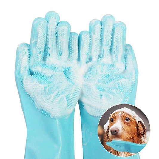 Pet Grooming Gloves - Cat and Dog Glove Brush, High Efficiency Pet Hair Removal Massage Gloves, Silicone Bath Cleaning Gloves (1 Pair)