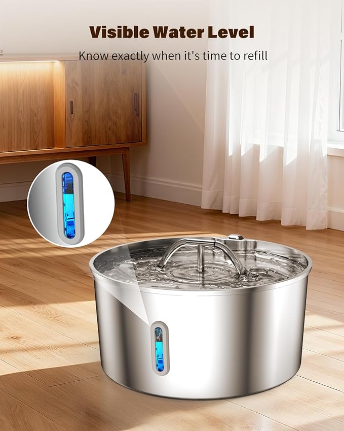 Dog Water Fountain for Large Dogs, 7L/236oz Stainless Steel Dog Fountain Water Bowl Dispenser, Automatic Cat Water Fountain with Ultra Quiet Pump, Large Drinking Area