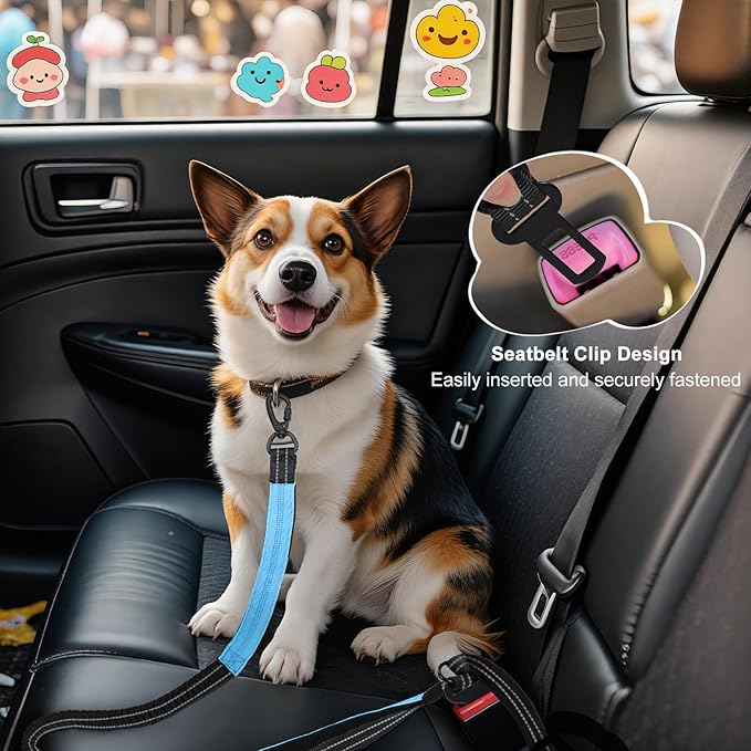 Hands Free Dog Leash, 8.2 FT Waist Leash for Walking, Jogging, Hiking, Adjustable Crossbody Belt with Double Padded Handles, Bungee Car Seatbelt Design for Medium Large Dogs, Black + Blue