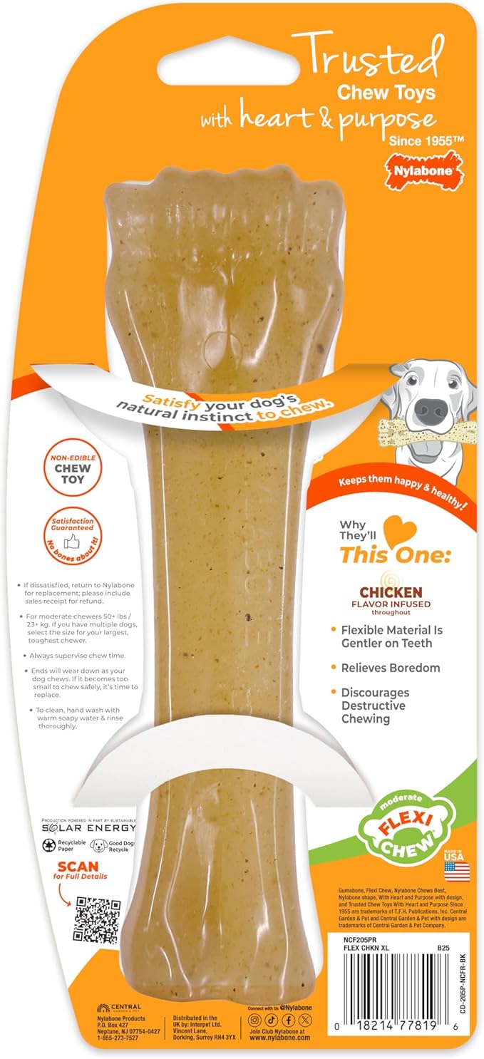 Nylabone Original Knuckle Bone Flexi Chew Toy for Dogs, Flexible Dog Toys for Moderate & Gentle Chewers, Chicken Flavor, X-Large - 50+ lbs, 1 Count