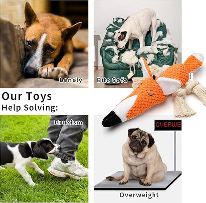 Cute Squeaky Dog Toy, Stuffed Plush Toy for Puppies, Durable Dog Chew Toy for Small, Middle, Large Breed (Orange Fox)