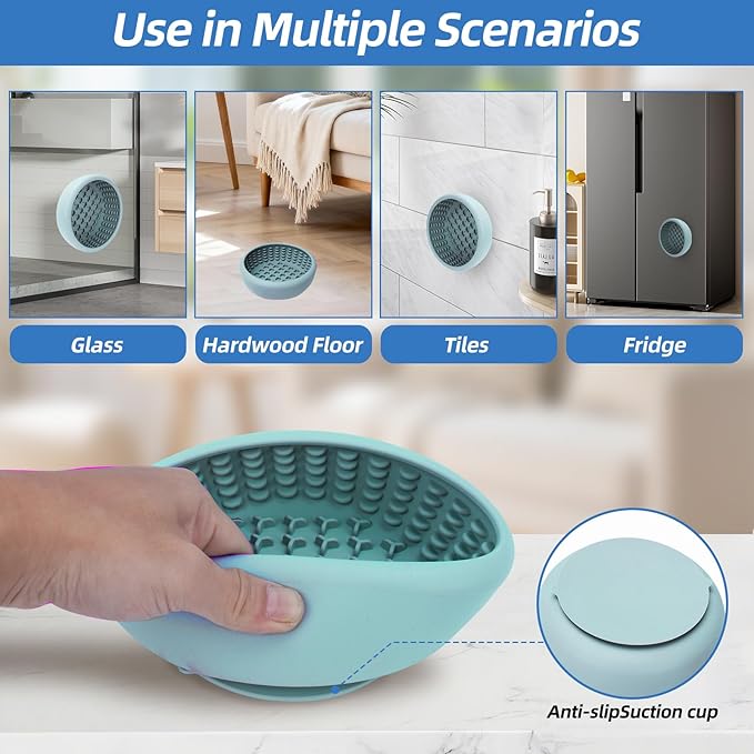 Dog Lick Bowl,Silicone Slow Feeder Bowls for Dogs and Cats - Wet Food, Suction Cups, Non-Slip Design (Blue, Large)