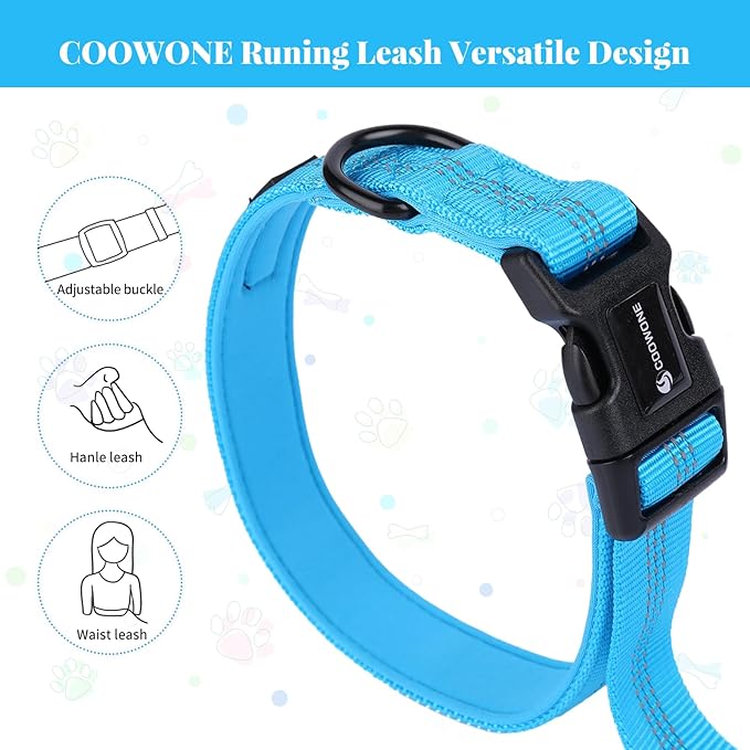 Heavy Duty Multifunctional Adjustable Hands Free Dog Leash - Reflective Stitches, Car Safety Buckle, Waist Leash for Dog Walking, Running, Hiking - 5-7FT