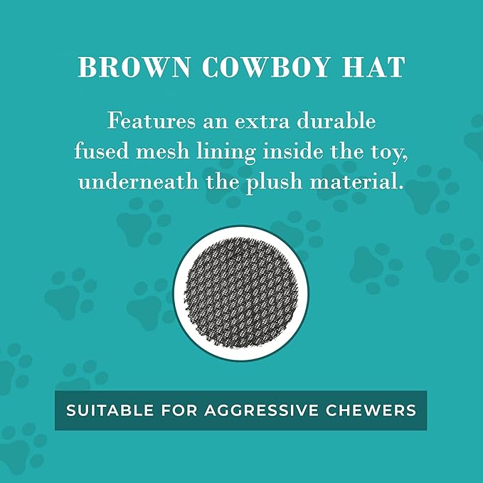 Haute Diggity Dog Cowboy Hat Plush Dog Toy for Medium & Large Dogs, Western-Inspired Stuffed Dog Toys with Interactive Squeaker, Mesh Lining, Machine-Washable, Durable & Safe, One Size, Brown