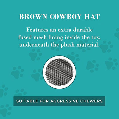 Haute Diggity Dog Cowboy Hat Plush Dog Toy for Medium & Large Dogs, Western-Inspired Stuffed Dog Toys with Interactive Squeaker, Mesh Lining, Machine-Washable, Durable & Safe, One Size, Brown