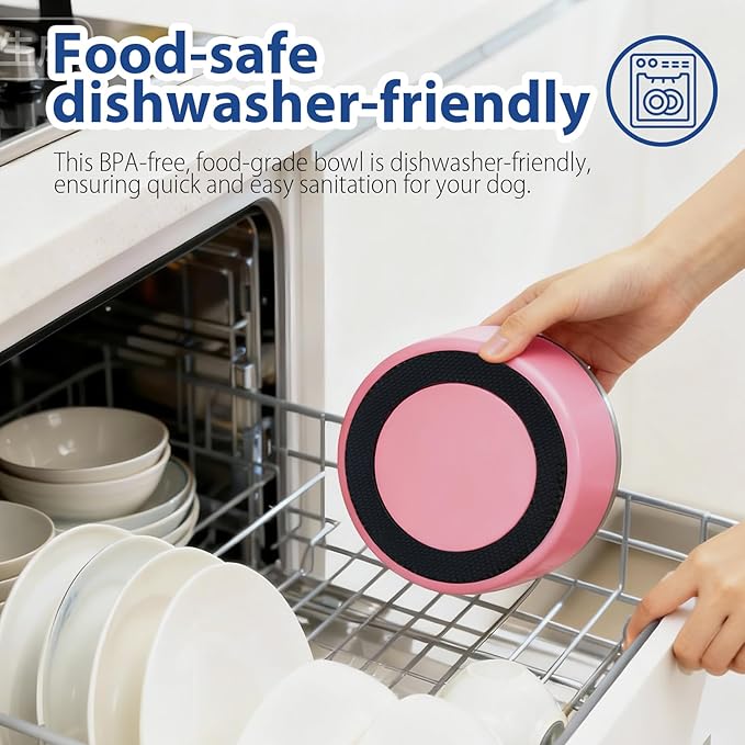 Dog Bowl, Stainless Steel Dog Bowls for Food and Water, Metal Pet Feeding Bowl with Insulated Non-Slip Quiet Bottom, Easy to Clean, Dishwasher Safe, 32oz,4 Cup | Pink