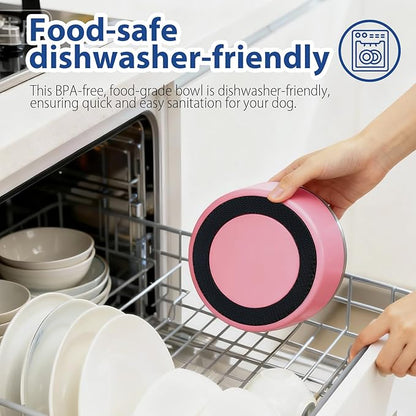 Dog Bowl, Stainless Steel Dog Bowls for Food and Water, Metal Pet Feeding Bowl with Insulated Non-Slip Quiet Bottom, Easy to Clean, Dishwasher Safe, 32oz,4 Cup | Pink