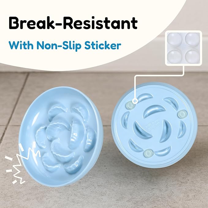 Slow Feeder Bowl for Cats and Small Dogs - Set of 3 Melamine Puzzle Cat Dish for Wet & Dry Food- Whisker Friendly & Dishwasher Safe & Non Slip Design (Pink +Blue + Green, 6.3" W × 1.2" H