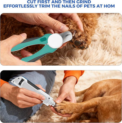 PAPIFEED Pet Nail Grinder with Nail Clipper Kit, 6 Speed Adjustable Dog Nail Trimmer with LED Light, Rechargeable Pet Nail File with Dust Proof & Type-C Charging (White)