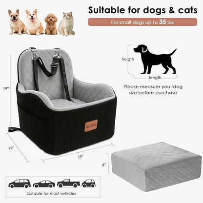 Dog Booster Car Seat for Small & Medium Dogs Up to 35 lbs, 6" Elevated Pet Car Seat with Safety Leash, High-Support Foam, Non-Slip Bottom, Fits Front & Back Seat, Washable Cover