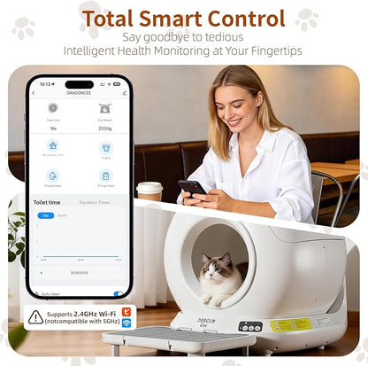 Self Cleaning Cat Litter Box, Automatic Cat Litter Box for Multiple Cats APP Controlled with Safety Sensors, 78L Large Capacity Odor Control Robot, Trash Bags Included