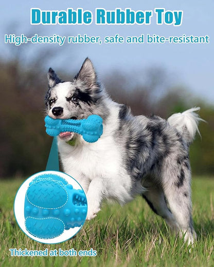 Dog Squeaky Chew Toys for Aggressive Chewers, Long Lasting Tough Rubber Bones for Teeth Cleaning, Indestructible Pet Toy for Large Medium Breed Dogs
