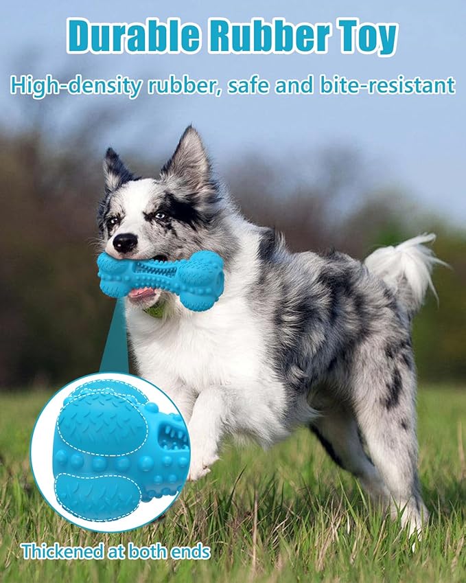 Dog Squeaky Chew Toys for Aggressive Chewers, Long Lasting Tough Rubber Bones for Teeth Cleaning, Indestructible Pet Toy for Large Medium Breed Dogs