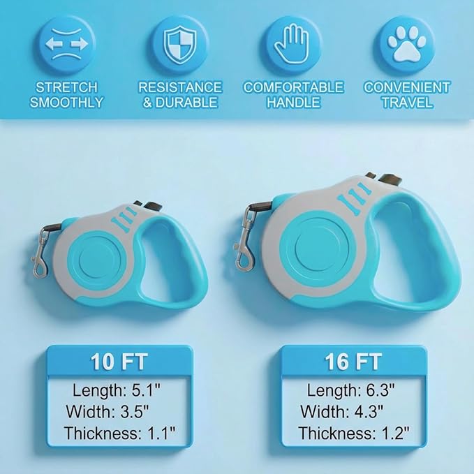 Retractable Dog Leash Lightweight 10/16FT Leash with Non-Slip Handle, for Small Dogs Puppy (Gray Blue, 10 FT)