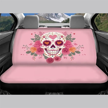 AFPANQZ Skull Flower Full Wrap Car Seat Covers Rear Bench Protection Cushion Backseat Mats Against Dirt & Pet Fur Dust-Proof Universal Car Accessories Decoration Set