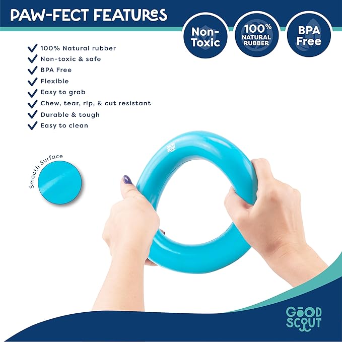 Good Scout Rubber Ring for Tugging & Chewing, Best Fetch Toy for Aggressive Chewers, No Stuffing Toy for Medium & Large Dogs