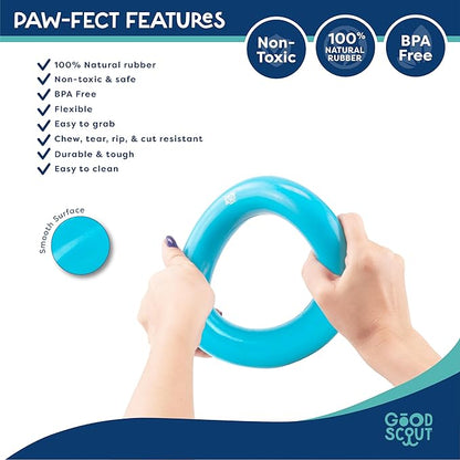 Good Scout Rubber Ring for Tugging & Chewing, Best Fetch Toy for Aggressive Chewers, No Stuffing Toy for Medium & Large Dogs