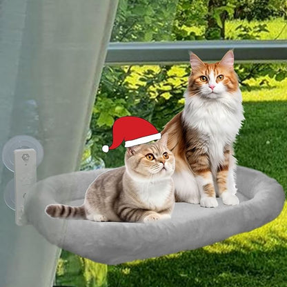 Extra Large Cat Window Perch (23.8×11.8in) - Washable 2-Season Fabric Cover, 4 Strong Suction Cups, Solid Metal Frame - Foldable Cat Hammock for Large Cats/2 Cats, Cordless Design (Grey)