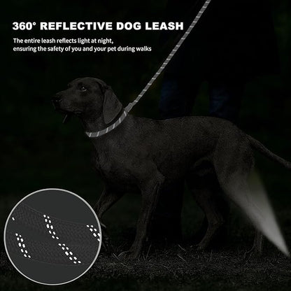 10FT Hands Free Dog Leash for Small Medium Large Dogs, Heavy Duty Reflective Dog Leash with Traffic Handle, Seat Belt Buckle & Poop Bag Holder (Black)