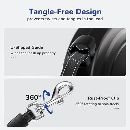 32ft Retractable Dog Leash with Reflective Strips, One-Button Control & Sturdiness Nylon Material, Long Leash Retractable with Poop Bag Holder for Medium Large Dog