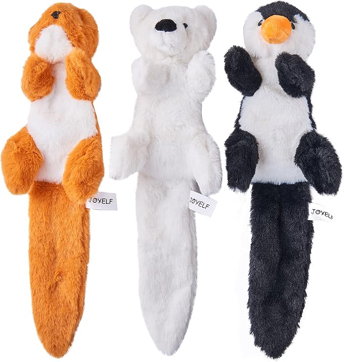 JOYELF Plush Squeaky Toys for Medium and Large Dogs - No Stuffing, Durable Interactive 3 Pack With Squeaky and Crinkle Paper - Penguin, Polar Bear and Otter