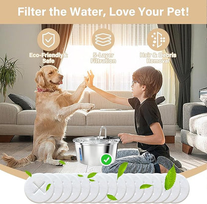 16+16 Pack Replacement Filters for Pawccoli 7L/1.8Gal Dog Water Fountain Stainless Steel, Includes 16 Filters & 16 Sponges